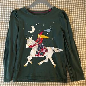Mini Boden Green Unicorn Long Sleeve Tee